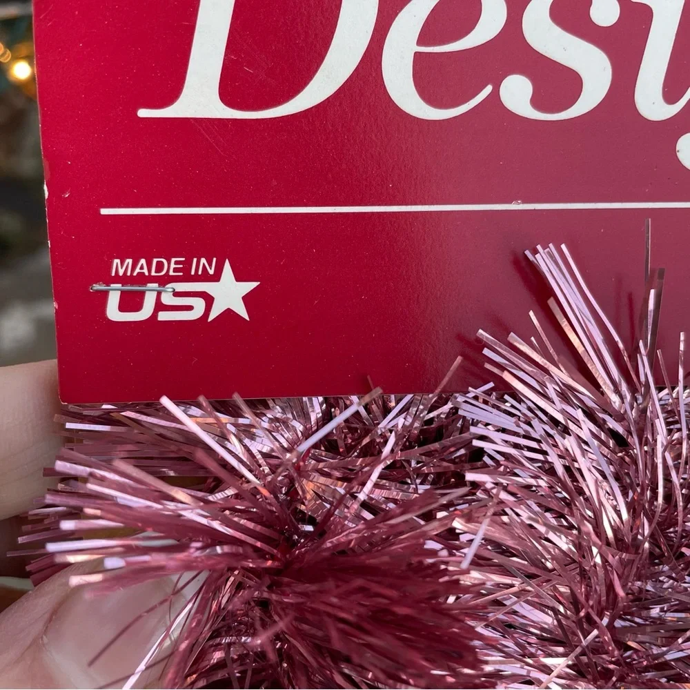 Vintage 1995 pink metallic tinsel garland nwt 15 foot holiday decor